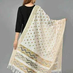 neer fashion Cotton Blend Woven White Women Dupatta image 2