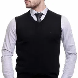 jubination Men Solid V Neck Reversible Maroon, Black Sweater image 3