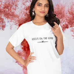 adi enterprise Women Printed V Neck Reversible Cotton Blend White T-Shirt-picture-45