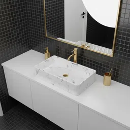 groots Modern Rectangular tabletop wash basin with marble finish ||Home & Hotel use GI-1-4025(24x14x5 Inch) Table Top Basin image 1