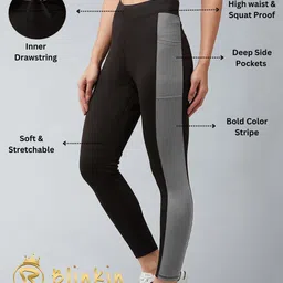 blinkin Color Block Women Black, Grey Tights image 3