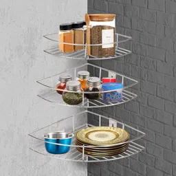 techsrmaji 3-Shelf Steel Cormer for bathroom & Kitchen Stainless Steel Wall Shelf image 4