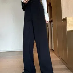 next one Women Loose Fit Blue Lycra Blend Trousers-picture-11