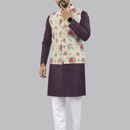 Men Cotton Rayon Kurta Pyjama Ethnic Jacket Set-image-6