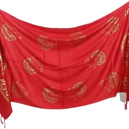 ogs Printed, Graphic Print Rayon Women Red Fancy Scarf, Stole image 4