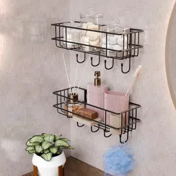 jeel Kitchen Storage Hack with Magic Sticker | Bathroom Organizer Steel Wall Shelf-picture-41