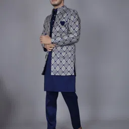 n.b.f fashion Men Jacquard Kurta Pyjama Ethnic Jacket Set image 4
