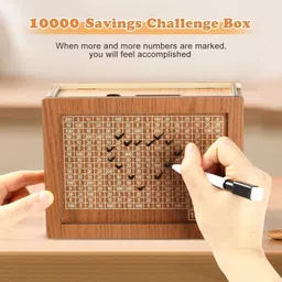 kvr craft Wooden Money Box Money Bank Money Saving Box with 100000 Savings-M1 Coin Bank image 3