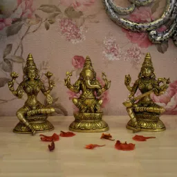 Antique Saraswati, Laxmi and Ganesha Set By Rhapsodically Made-picture-17