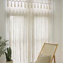 Decor Macrame Floral Valance Curtain | Boho Wall Hanging Art | 40x84 in Sheet Curtain Fabric-image-48