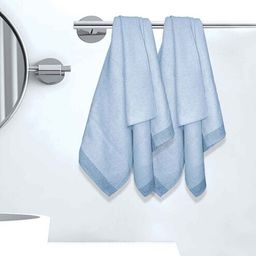 athom living Blue Cotton Striped 220 GSM Bath Towels 2 Pc-picture-4