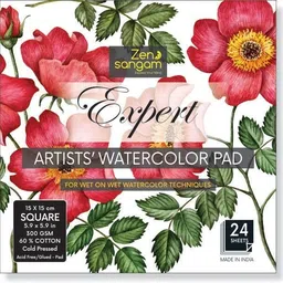 zen sangam express your mind Artists’ - Square Expert Watercolor Glued Sketch Paper Pad - 300 GSM - 60% Cotton Cold Pressed - (24 Sheets) - Rough Cloud Grain Surface - Size (15cmx15cm) - Watercolour Book Sketch Pad-picture-21