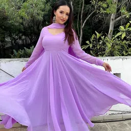 djcm fashion hub Solid Georgette Stitched Anarkali Gown image 3