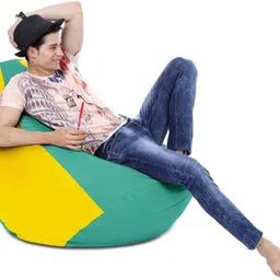 style homez XXXL Premium Leatherette Classic Teal Yellow Color Teardrop Bean Bag With Bean Filling image 5