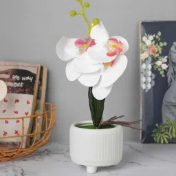 Stylish White Polyester Artificial Flower With Pot-image-67