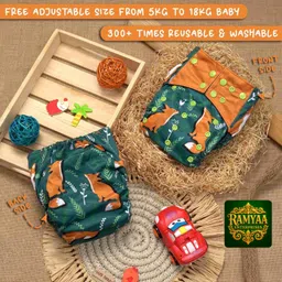 ramyaa enterprises Premium Button Diaper +Insert / Print-FOX,yellow /green. image 4