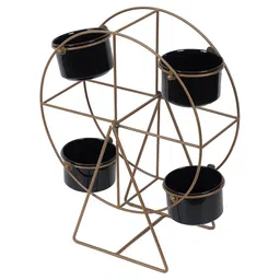 amaya decors Revolving Wheel Gold & Black Planter Stand image 3