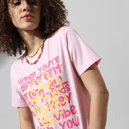 ONLY Typography Printed Round Neck Pure Cotton T-shirt-image-52