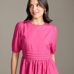 20Dresses Pink Round Neck Puff Sleeve Peplum Top-picture-1