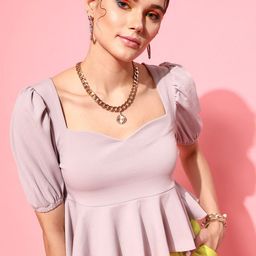 STREET 9 Lavender Sweetheart Neck Crepe Peplum Top-picture-31