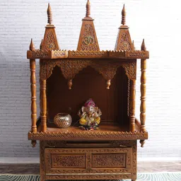 shilpi Brown Sheesham Wood Floor Rested Mandir With Door image 1