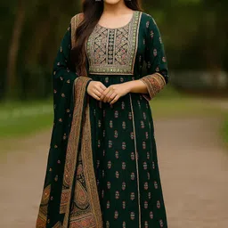 reshufashionhub Pack of 3 Women Geometric Print, Printed Cotton Rayon Anarkali Kurta With Attached Dupatta-picture-43