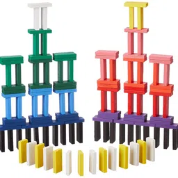 toobil 60 Pcs Super Dominos Blocks, 12 Color Bulk Wooden Dominos Blocks Set image 3