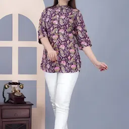 widerzone Casual Regular Sleeves Printed Women Purple Top-picture-26