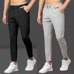 we perfect Pack of 2 Men Slim Fit Black, Grey Lycra Blend Trousers-picture-13