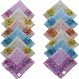 HOMESTIC Rose Bud Print Soft Cotton Hankies ,Set of 12 (Multicolor) ["Multicolor"] Handkerchief-picture-15