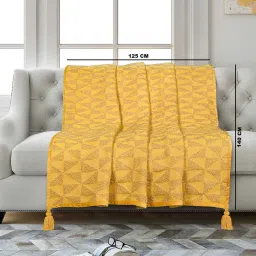 saral home Yellow Cotton and Polyester Geometric 55 x 49 Inches Throw image 2