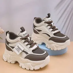 pharaoh Stylish Brown and White Chunky Sneakers with Cushioned Fashion Sole Party Wear For Women-picture-16