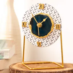 loomsarte Black & White Cotton Fabric Coated Mdf Round Desktop Clock With Agate 6 X 4 X 3.5 Inch-picture-26