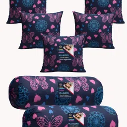 villagers Microfibre Bolster Pack of 7 Geometric 5 Cushion & 2 Bolster Set - Butterfly Print-picture-23