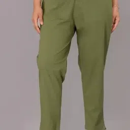 d k w Women Regular Fit Dark Green Pure Cotton Trousers image 3