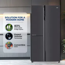 haier 598 L Frost Free Side by Side Convertible Refrigeratorwith 83% Convertible Fridge SpaceDigital Control Panel360 Degree CoolingMagic Convertible ZoneExpert Inverter 3-Door image 2