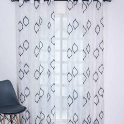 parda online Black & White Polyster Floral 5ft Sheer Eyelet Window/Door (1 Pc)-picture-24