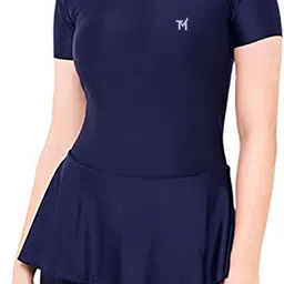 trender One-Piece Non Paded Freely Women's Swimming Costume In Frock Style Solid Women Swim-dress Blue Swimsuit-picture-10