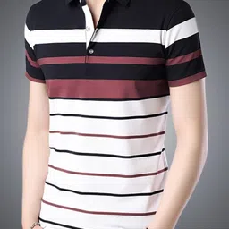 eyebogler Men Self Design Zip Neck Cotton Blend White, Black, Pink T-Shirt image 3