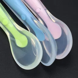 kidsy zilla Silicone Baby Self Feeding Spoon with Ultra Soft Tip 4 M+ baby feeding- Silicone image 5