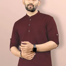 Men Self Design Art Silk Straight Kurta-image-3