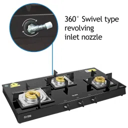 Glen 1038 SQ BL FB Toughened Glass Top 3 Burner Manual Gas Stove (Scratch & Stain Resistant, Black) image 4