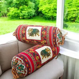 GTX Decorative Famous Jaipur Sanganeri Print Cotton Bolster Covers With Microfibre Animals Bolster Pack of 1 image 5
