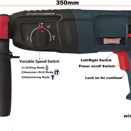 dumdaar DM26 Rotary Electric Hammer drill machine 26mm with 2pc Chisel and 3pc bit Rotary Hammer Drill image 4