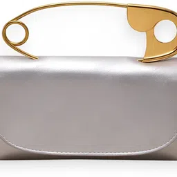 Silver Women Hand-held Bag Creative & Stylish Metal Safety Pin Design Cross-body Metal Chain Sling Bag-image-25