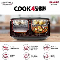 sharp Twin Cooker | 1st Dual Pot Multi Cooker | Smart Temperature Control | 12 Auto Cooking Modes | Model: KN-TC50VI-SL | Silver Electric Rice Cooker image 5