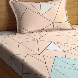 klotthe Beige Geometric 210 TC Poly Cotton 1 Single Bedhseet with 1 Pillow Cover image 3