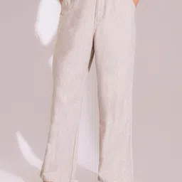 Women Regular Fit Beige Cotton Blend Trousers-image-19