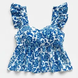 ritik creation Party Ruffled Sleeves Printed Women Blue Top-picture-24