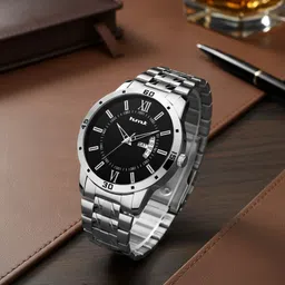 hmt dlx Exclusive Premium Plated Dial Chain Day & Date Functioning Analog Watch - For Men 3737 white silver image 2